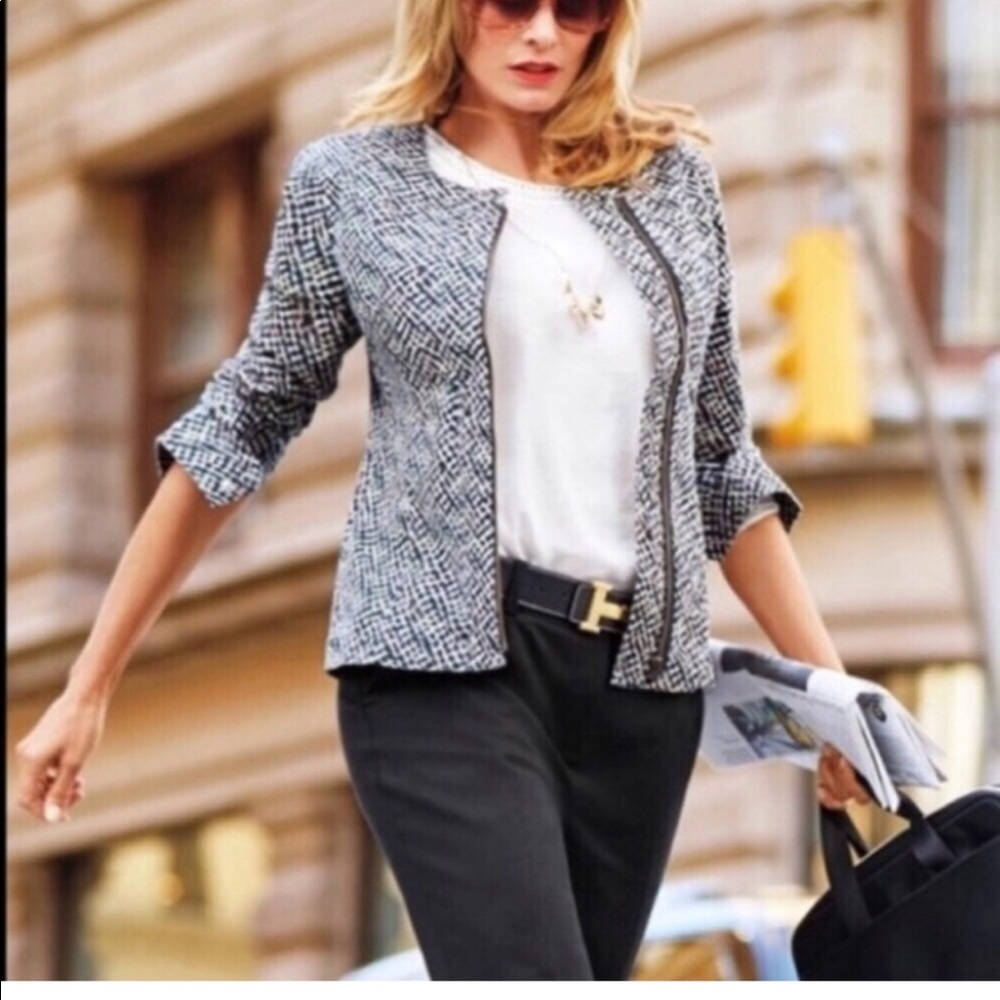 CAbi cliffside collarless motto jacket